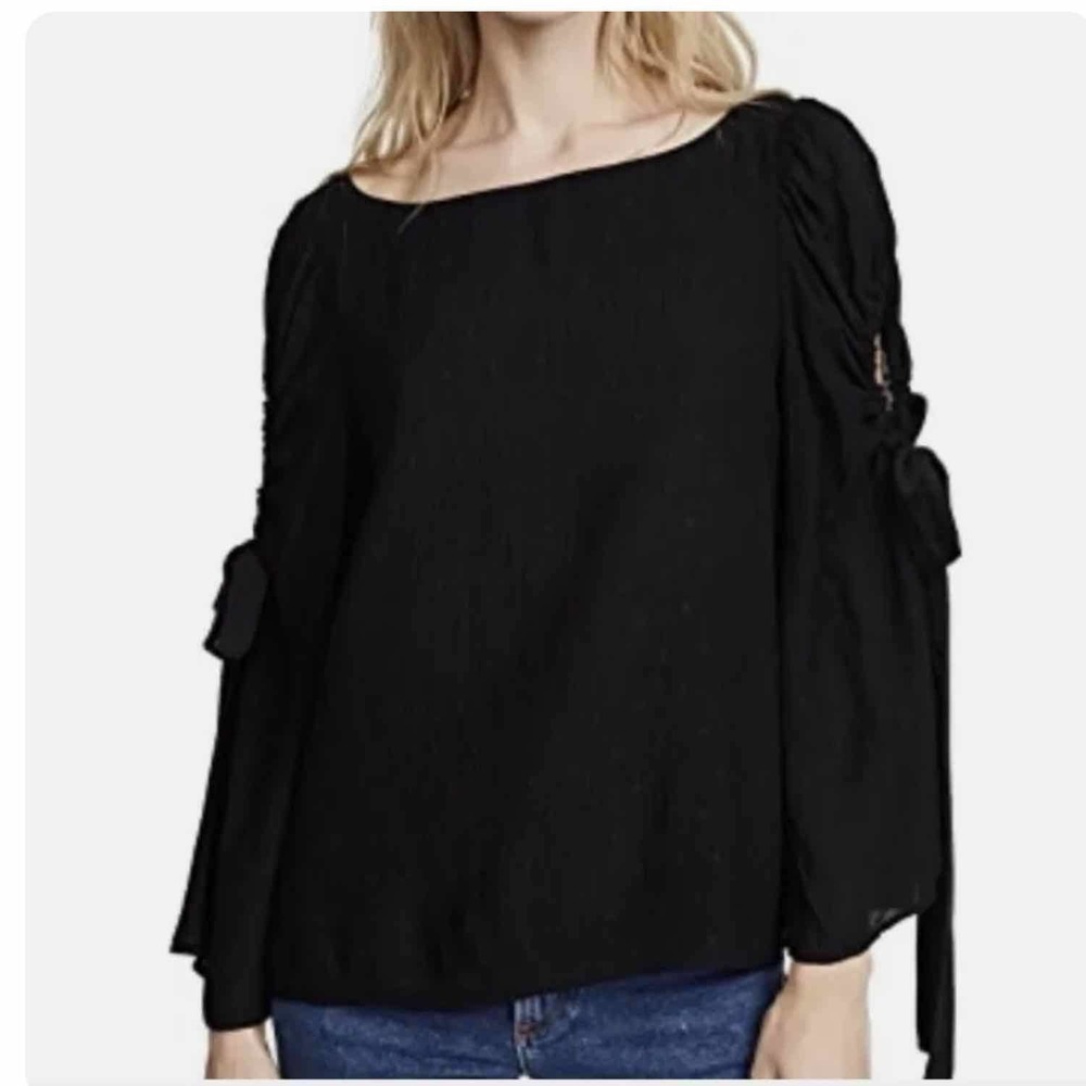 Club Monaco Priyalla Bell Sleeve Silk Blend Blouse Size Small Black